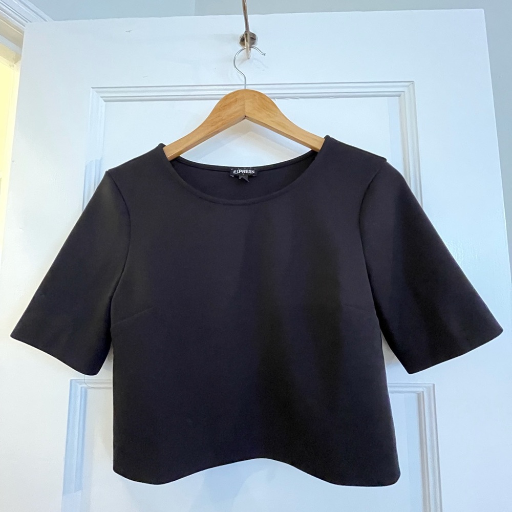 Express Black Sleeved Crop Top
